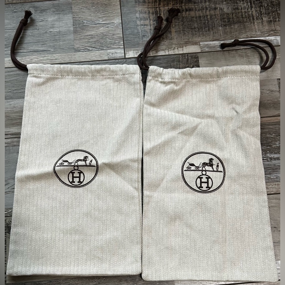 Hermes Shoe Dust Bags Set of 2 Tan & Brown 7 3/4 x 13